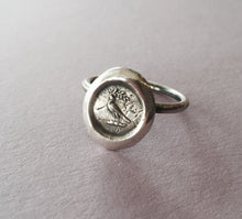 Load image into Gallery viewer, Peace, dove and olive branch ring,  wax seal jewelry, sterling silver, amulet.