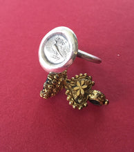 Load image into Gallery viewer, Peace, dove and olive branch ring,  wax seal jewelry, sterling silver, amulet.