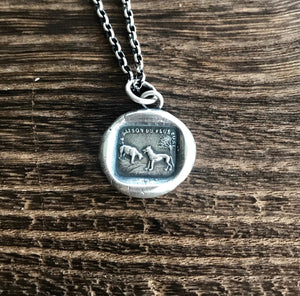wolf pendant, wolf and lamb. Antique wax letter seal jewelry. Aesop&#39;s fable.  Meaningful jewellery, Tyranny must not win.
