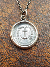 Load image into Gallery viewer, Hope sustains me....  &#39;L&#39;Esperance me soutient&#39;, Religious jewelry. Sterling silver Anchor necklace,  antique wax Seal Jewelry.