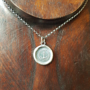 Hope sustains me....  &#39;L&#39;Esperance me soutient&#39;, Religious jewelry. Sterling silver Anchor necklace,  antique wax Seal Jewelry.