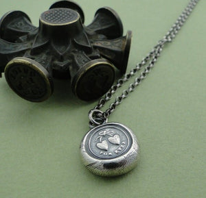 FOREVER..... antique wax seal, silver necklace, sterling silver, love, two heart joined as one, talisman, pendant, bridal jewelry, valentine