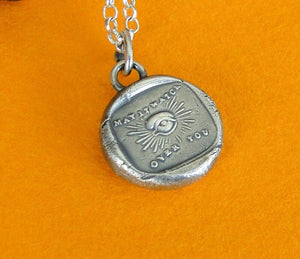 Protection,  Antique wax letter seal blessing pendant, sterling silver religious &#39;eye of God&#39;.