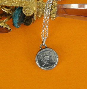 Protection,  Antique wax letter seal blessing pendant, sterling silver religious &#39;eye of God&#39;.