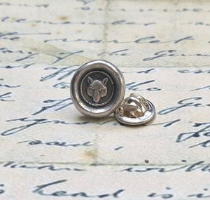 Fox tie tack/pin , sterling silver, antique wax seal, fox pin.