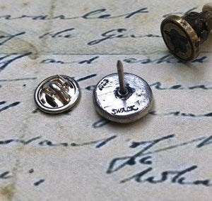 Fox tie tack/pin , sterling silver, antique wax seal, fox pin.