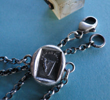 Load image into Gallery viewer, Bracelet with Antique Wax seal Amulet,    Erin Go Bragh,   various sizes, sterling silver.