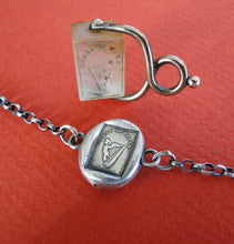Load image into Gallery viewer, Bracelet with Antique Wax seal Amulet,    Erin Go Bragh,   various sizes, sterling silver.