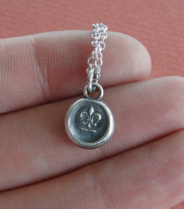 Fleur de Lis, necklace, antique wax seal stamp, Sterling silver, pendant, french, wax seal, crest, , symbol, handmade jewelry, French symbol