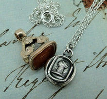 Load image into Gallery viewer, harvesting your dreams, Antique wax seal impression, pendant and chain 100% sterling silver.