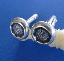 Load image into Gallery viewer, Proved by the Storm cufflinks .... antique wax seal, sterling silver, survivor, succeed, successful emblem