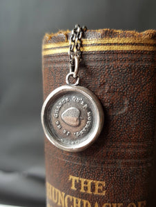 Oak leaf pendant. I remain faithful. Je ne change  qu&#39;en mourant. Antique wax seal pendant.