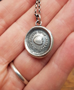 Oak leaf pendant. I remain faithful. Je ne change  qu&#39;en mourant. Antique wax seal pendant.