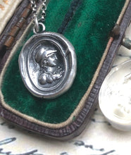 Load image into Gallery viewer, Minerva, Goddess of wisdom, creativity, handicrafts and poetry. Sterling silver Antique wax letter seal pendant.