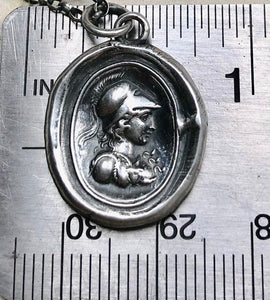 Minerva, Goddess of wisdom, creativity, handicrafts and poetry. Sterling silver Antique wax letter seal pendant.