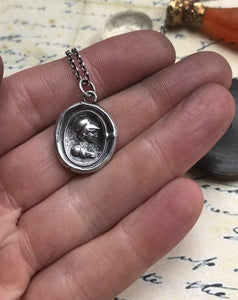 Minerva, Goddess of wisdom, creativity, handicrafts and poetry. Sterling silver Antique wax letter seal pendant.