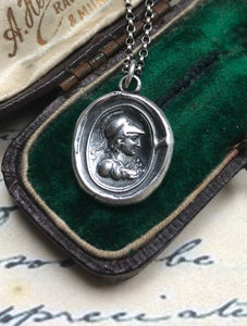 Minerva, Goddess of wisdom, creativity, handicrafts and poetry. Sterling silver Antique wax letter seal pendant.