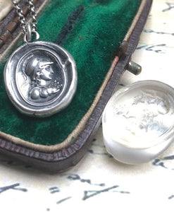 Minerva, Goddess of wisdom, creativity, handicrafts and poetry. Sterling silver Antique wax letter seal pendant.