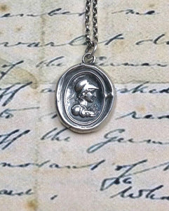 Minerva, Goddess of wisdom, creativity, handicrafts and poetry. Sterling silver Antique wax letter seal pendant.