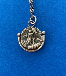 Aquarius  handmade sterling silver pendant. Zodiac sign coin necklace.