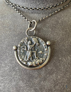 Aquarius  handmade sterling silver pendant. Zodiac sign coin necklace.