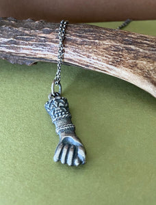 Victorian sterling silver figa hand.  Good luck charm amulet.