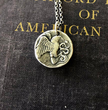 Load image into Gallery viewer, Eagle and Snake. Sterling silver  Antique Greek coin replica. Represents a huge struggle.