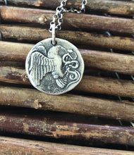 Load image into Gallery viewer, Eagle and Snake. Sterling silver  Antique Greek coin replica. Represents a huge struggle.