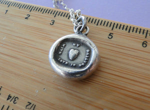 My Heart with love is beating….. sterling silver, wax letter seal impression. Rebus puzzle, love, romantic, heart, love, meaningful jewelry