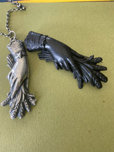 Load image into Gallery viewer, Monster Memento Mori , Victorian mourning hand pendant and chain.  Hand holding wrath.  Enormous statement  sterling silver pendant .