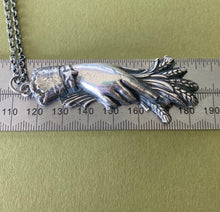 Load image into Gallery viewer, Monster Memento Mori , Victorian mourning hand pendant and chain.  Hand holding wrath.  Enormous statement  sterling silver pendant .