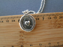 Load image into Gallery viewer, Antique wax seal pendant, Lovestruck heart.  True love gift. Cupid&#39;s arrows and heart pendant.