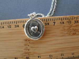 Antique wax seal pendant, Lovestruck heart.  True love gift. Cupid&#39;s arrows and heart pendant.