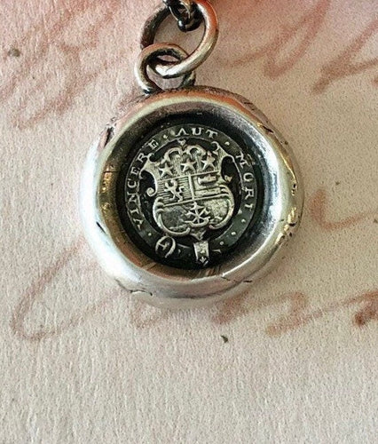 Victory or death! Vincere aut Mort.  Antique wax letter seal impression.  Empowering, motivational, meaningful jewelry