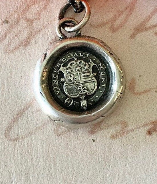 Victory or death! Vincere aut Mort.  Antique wax letter seal impression.  Empowering, motivational, meaningful jewelry