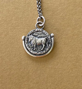 Taurus handmade sterling silver pendant. Zodiac sign coin necklace.