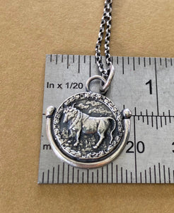 Taurus handmade sterling silver pendant. Zodiac sign coin necklace.