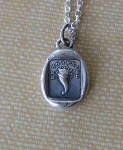Sterling silver antique wax letter seal jewellery, featuring horn of plenty, and be thankful,  thank you necklace, blessings necklace