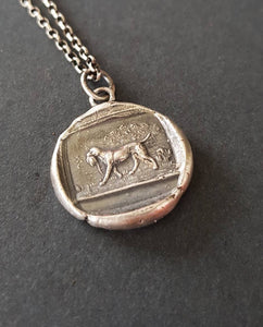 dog pendant, victorian hunting dog scene. Antique wax seal jewelry. handmade sterling pendant. man&#39;s best friend.