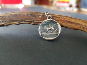 dog pendant, victorian hunting dog scene. Antique wax seal jewelry. handmade sterling pendant. man&#39;s best friend.