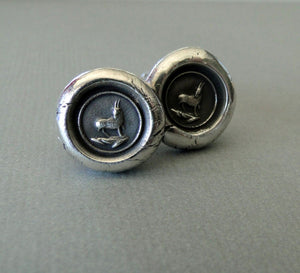 Wisdom and diplomacy Cufflinks. Full Goat image, antique wax seal impression, sterling silver cufflinks