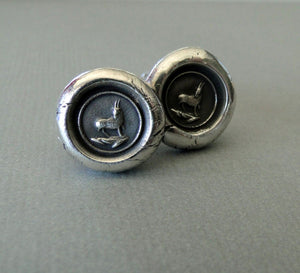Wisdom and diplomacy Cufflinks. Full Goat image, antique wax seal impression, sterling silver cufflinks