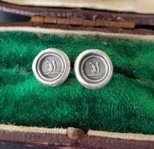 Load image into Gallery viewer, Tiny Sterling Silver, Wax seal impression, antique squirrel stud earrings.