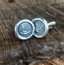 Load image into Gallery viewer, Sterling silver cufflinks, such is life ship rough seas  Antique wax letter seal jewelry.  wax letter seal cufflinks.