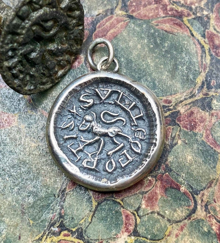 I am a strong Lion, Sum Leo Fortis, medieval antique wax letter seal.  Strength, courage, bravery.......