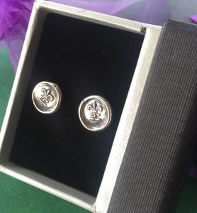 Fleur de Lis, antique wax seal stamp, Sterling silver stud earrings, small earrings, flower earrings, petite earrings, antique earrings,