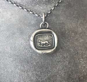 Faithful dog pendant.  Very small antique wax letter seal amulet.  Dog lovers necklace.