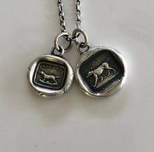 Load image into Gallery viewer, Faithful dog pendant.  Very small antique wax letter seal amulet.  Dog lovers necklace.