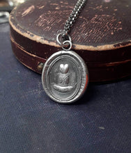 Load image into Gallery viewer, heart pendant - heart beat. Georgian antique wax letter seal pendant.  Sterling wax seal jewelry.  Clever pendant - Play on words.
