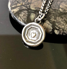 Load image into Gallery viewer, Heart pendant, everything depends on you.  Antique wax letter seal.  Romantic esentiment. handmade wax seal jewelry. great meaningful gift.